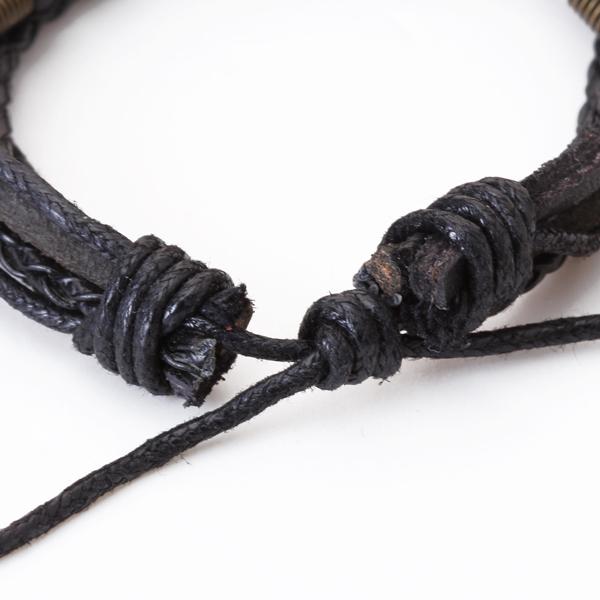 Black Unisex Cow Leather Bracelet w/ Skull Heads Beads