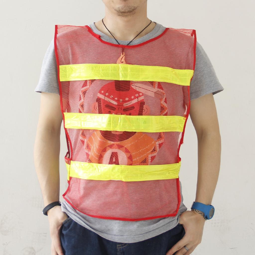 MagiDeal High Visibility Safety Waistcoat Vest Reflective Strips Red Mesh