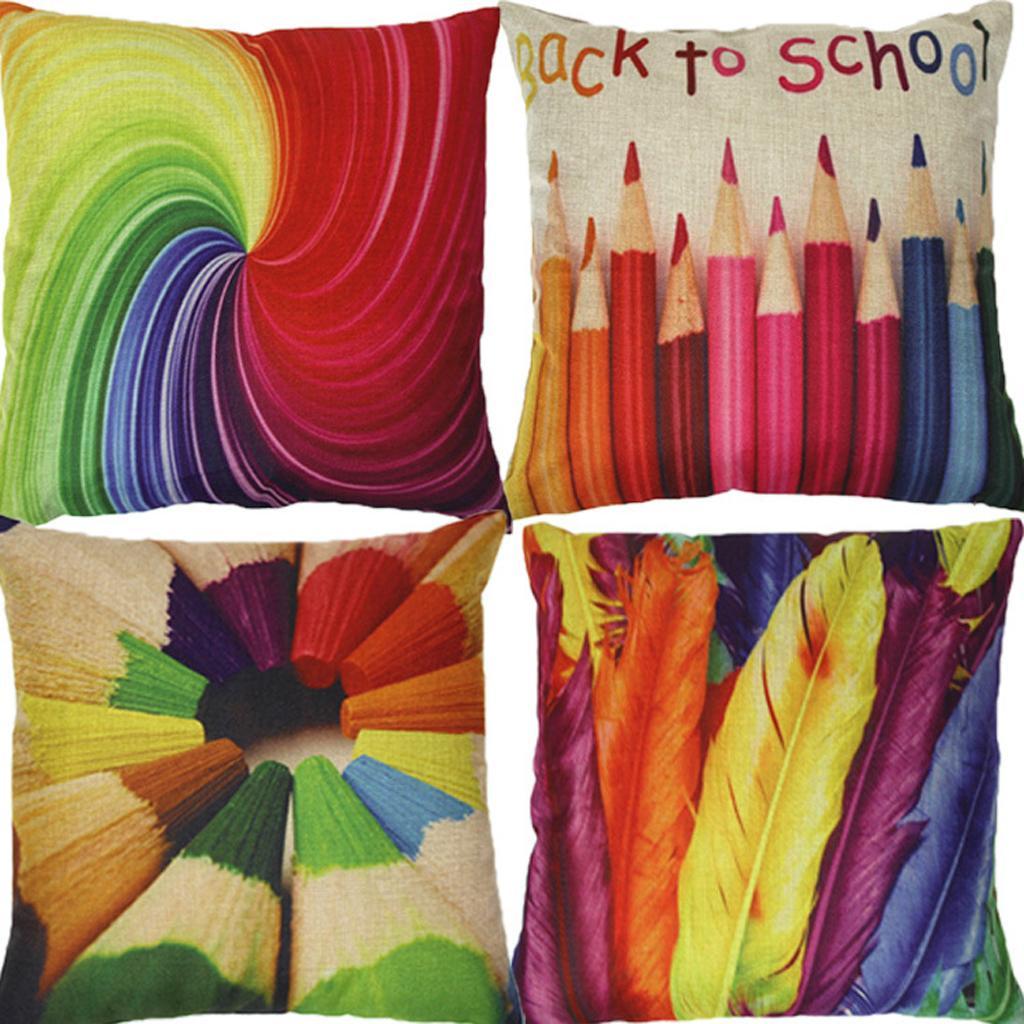 42x42cm Pencil Head Pattern Cotton Linen Throw Pillow Case Cushion Cover