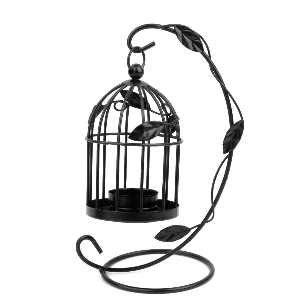 Wedding Birdcage Hanging Stand Candle Holder Tea Light Candlestick - Black