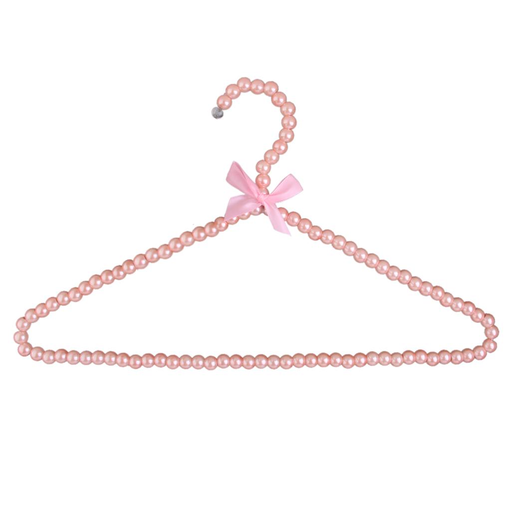 Pink Plastic Pearl Bow Clothes Hangers Hook Rack for Adults 39cm