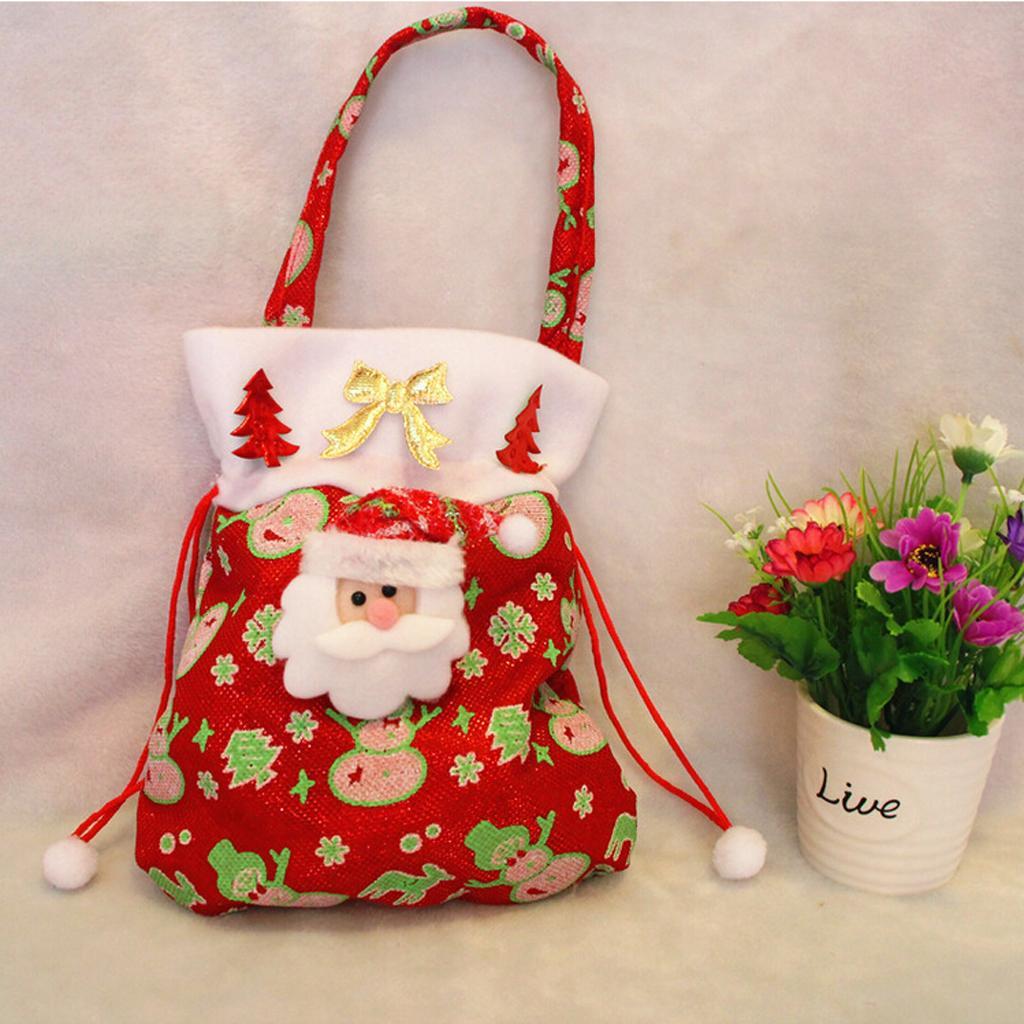 Christmas Tree & Snowman Applique Candy Gift Re-Usable Wrapping Hanging Bag