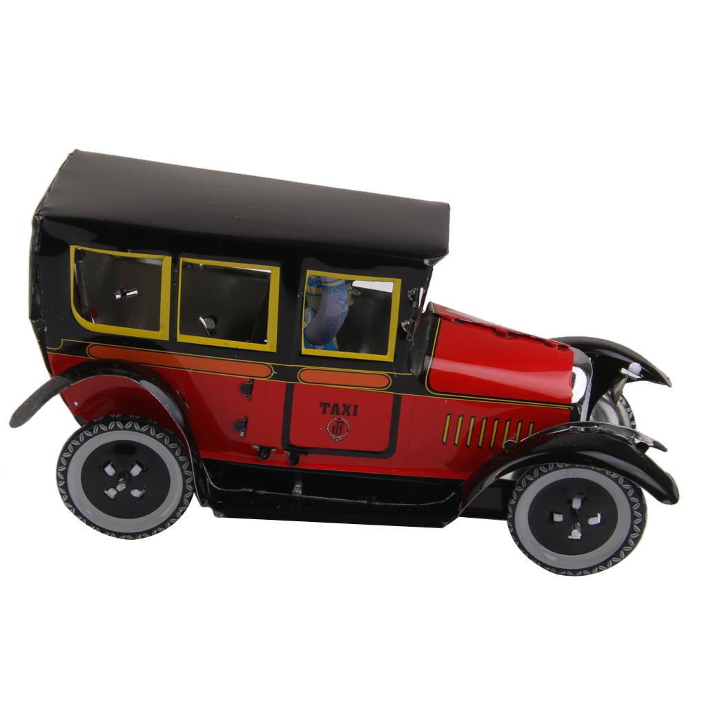 Wind Up Taxi Model Toy Collectible Gift Black and Red