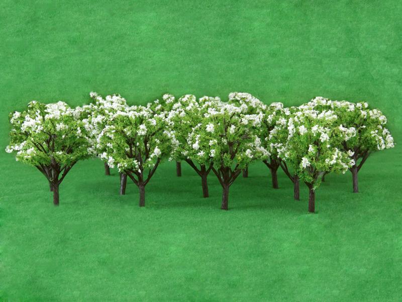 20pcs Scenery Landscape Model Peach Trees White Flower Trees 1/100 Scale