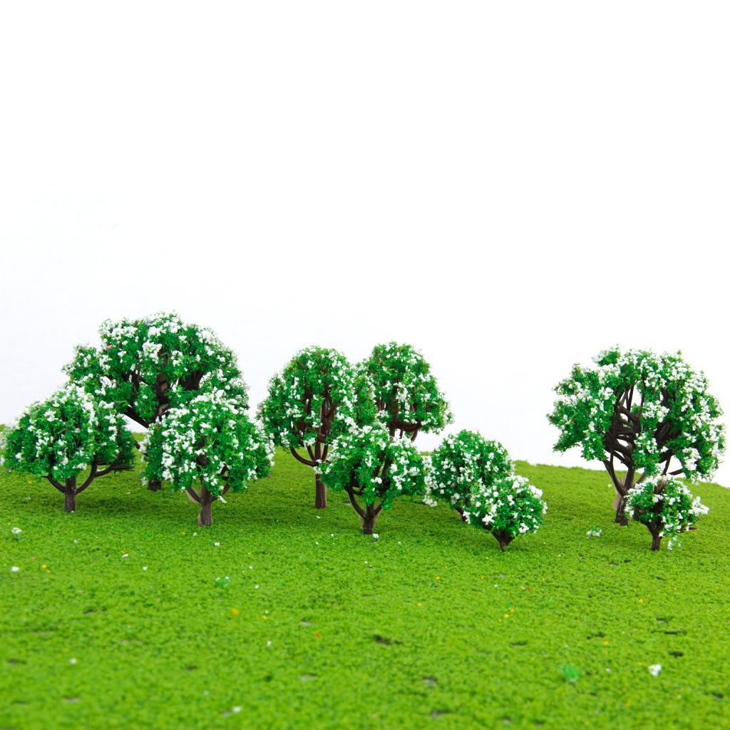 Model Tree with White Flower for Railroad Scenery/Diorama 5 Sizes-10pcs