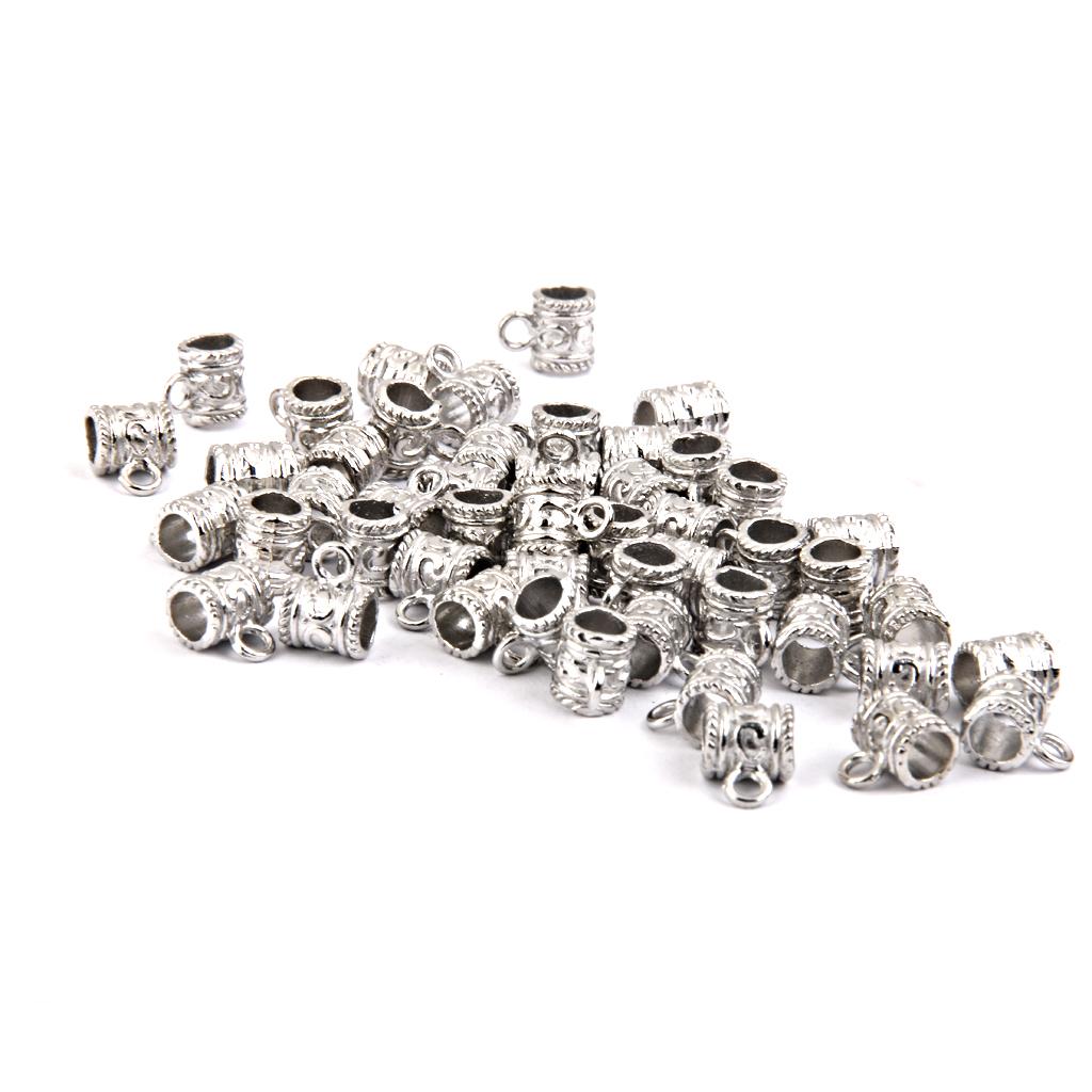 50pcs Antique Silver Charm Hanger Beads