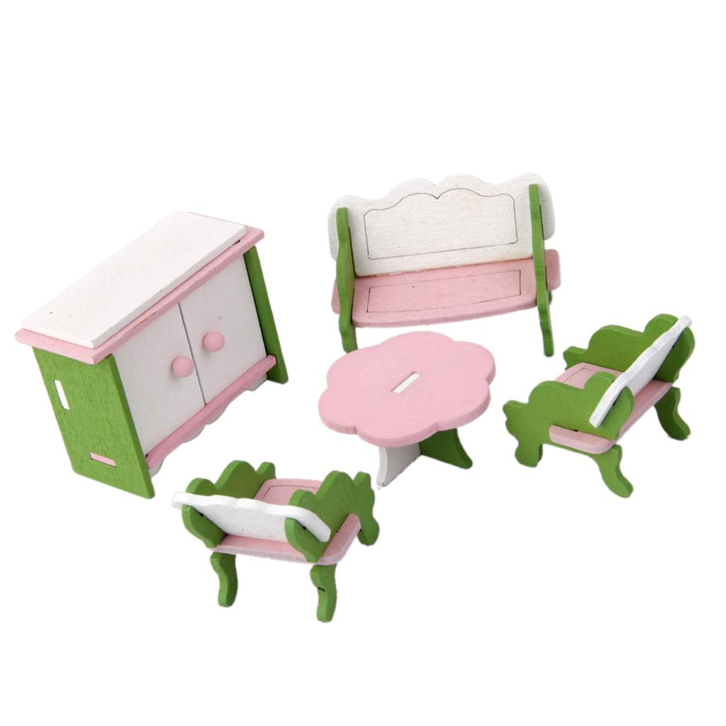 Dollhouse Miniature Furniture Wooden Toys Kids Living Room Set