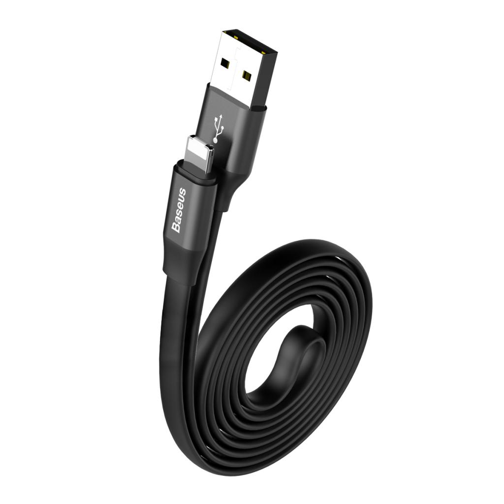 Flat USB Cable Fast Charger Data Sync Adapter for iPhone Android 1.2m Black