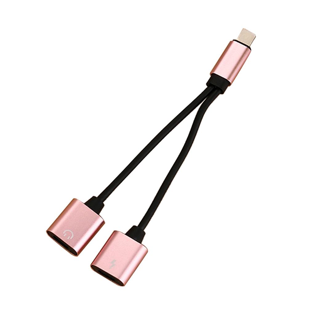 Protable Double Jack Headphone Audio Charging Adapter for iPhone Rose Gold