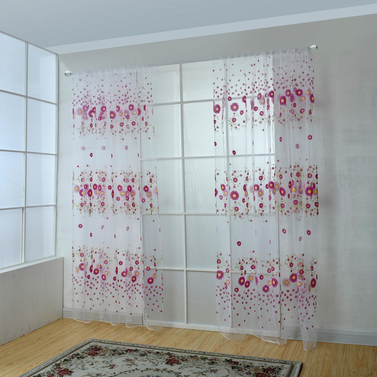 Window Yarn Curtain Sheer Drape Valance Panel Room Divider Sunflower Purple