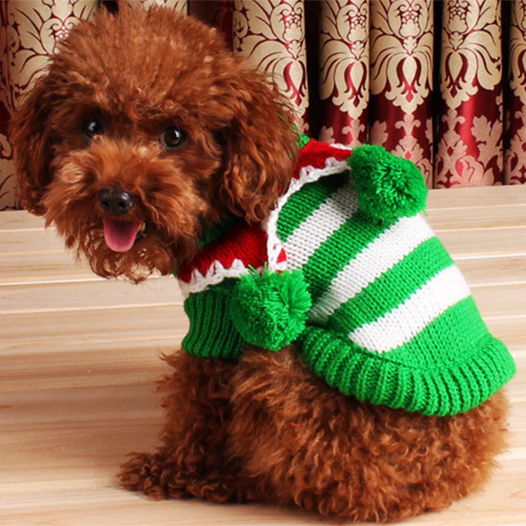 Pet Cat Dog Christmas Clothes Knitted Sweater Coat Hoodie Apparel Green M