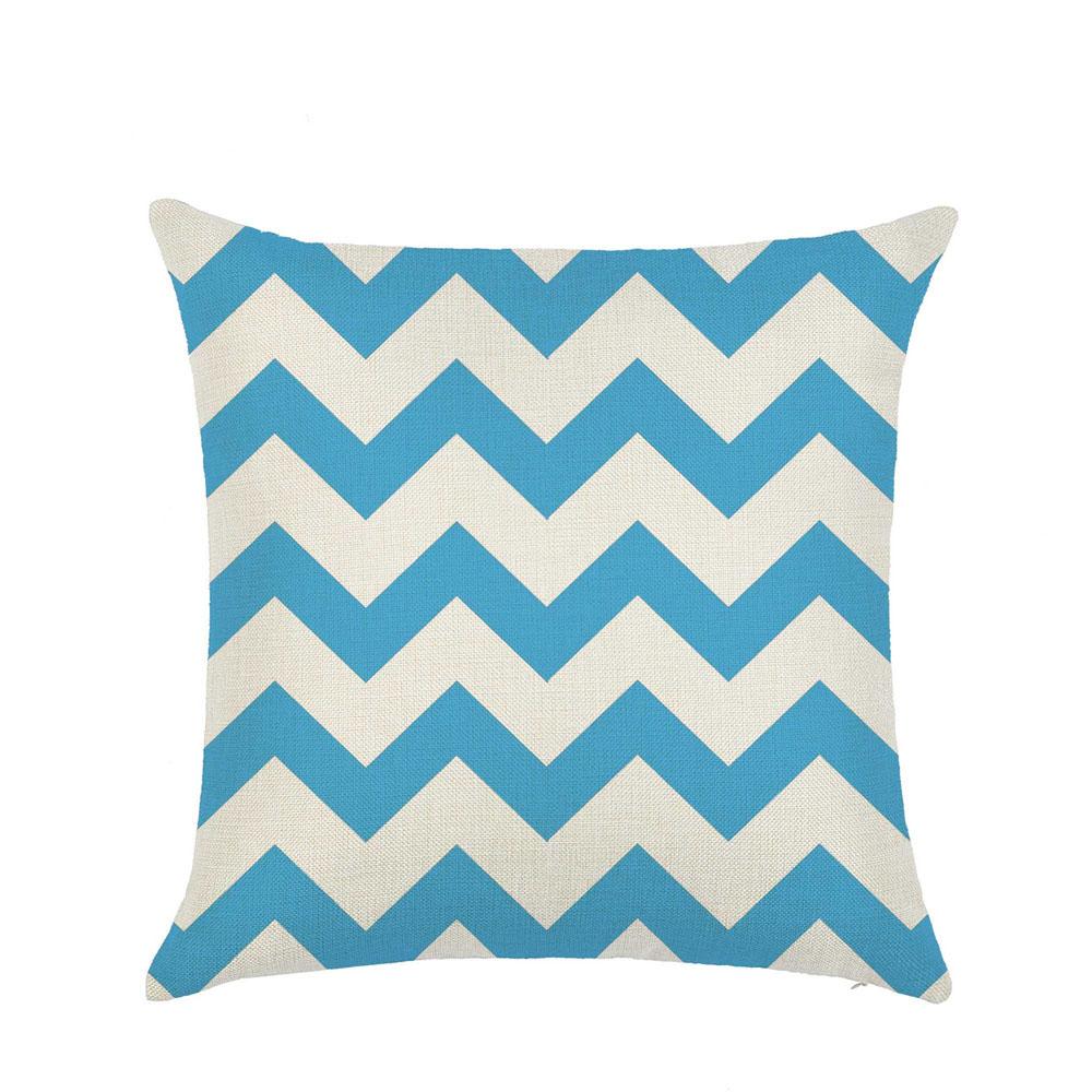 Simple Wave Stripe Cotton Linen Pillow Case Waist Cushion Cover Light Blue