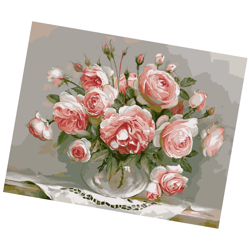 Frameless DIY Painting By Numbers Canvas Painting Art Picture Roses