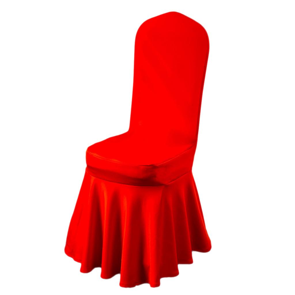 Pleated Skirt Chair Cover Spandex Wedding Banquets Decor Red