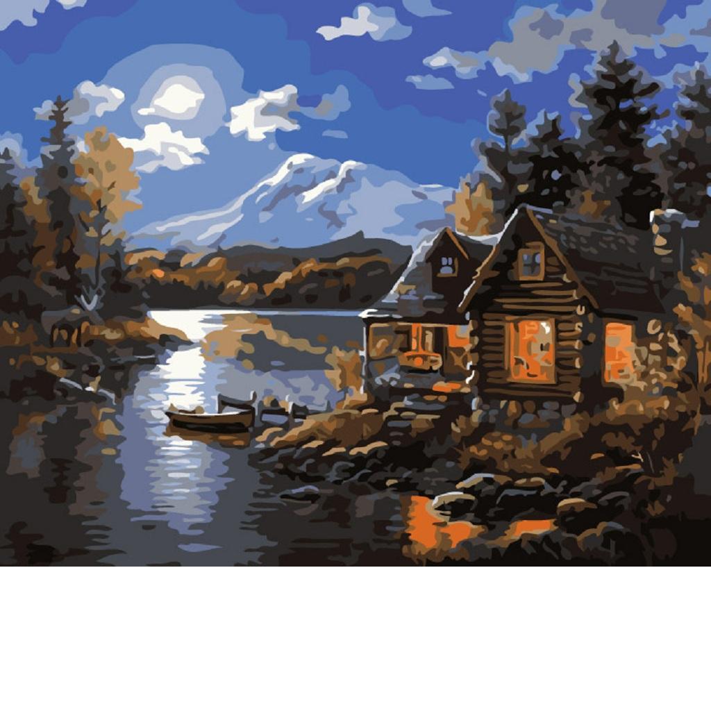 Frameless DIY Painting By Numbers Canvas Painting Art Picture Nature Night