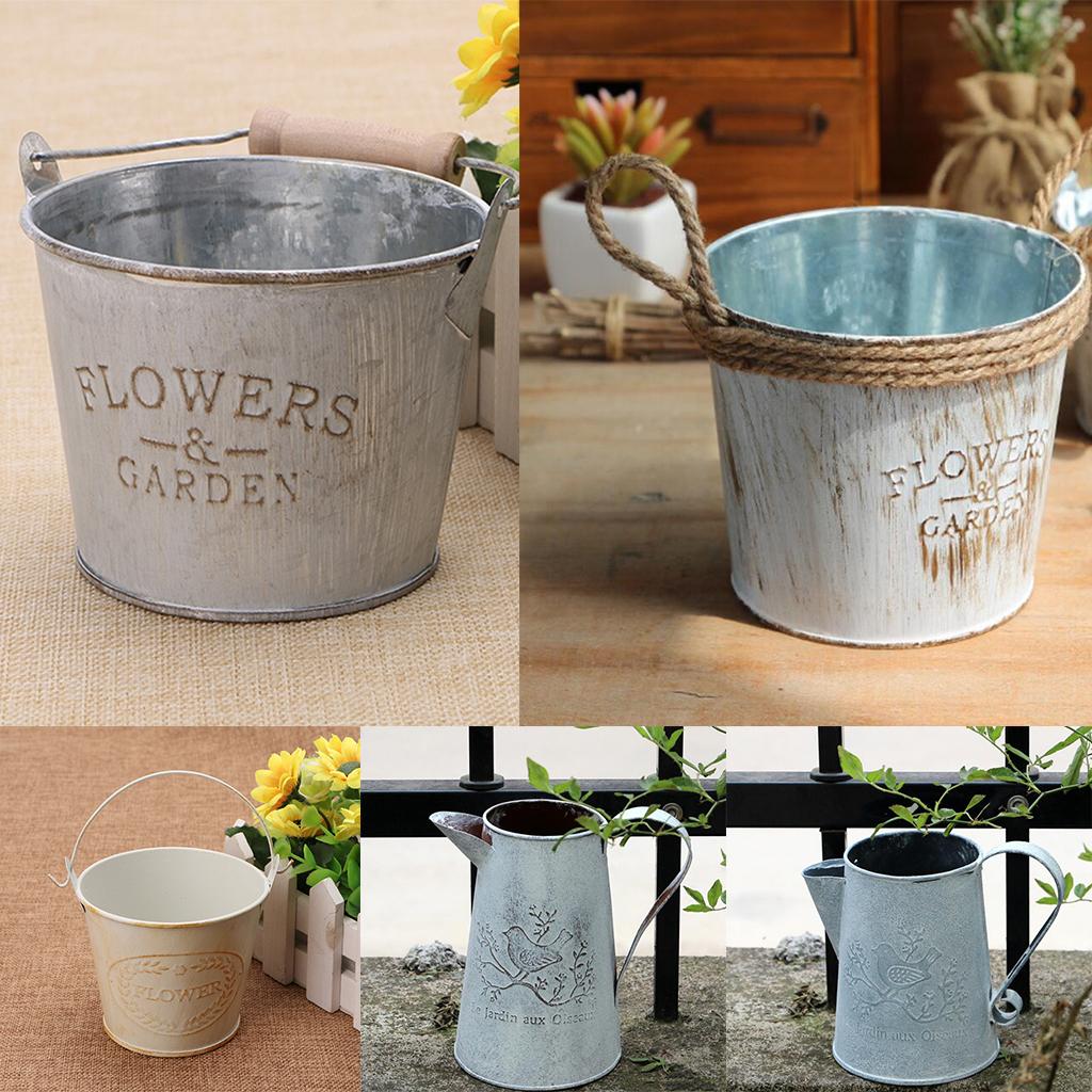 Shabby Chic Galvanised Metal Iron Flower Plants Bucket Flower Vase Pot #1