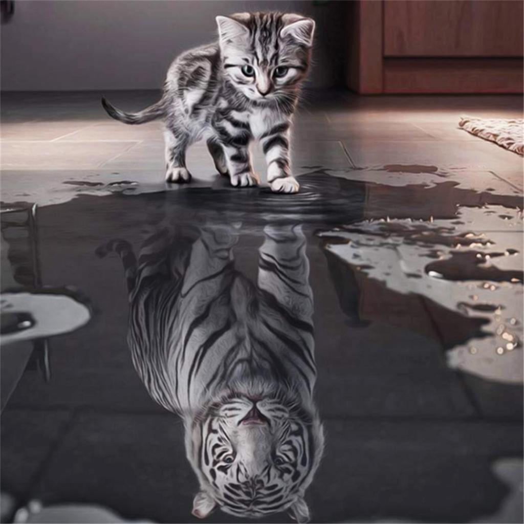 DIY 5D Diamond Embroidery Painting Cross Stitch Kit Oil paint Cat and Tiger