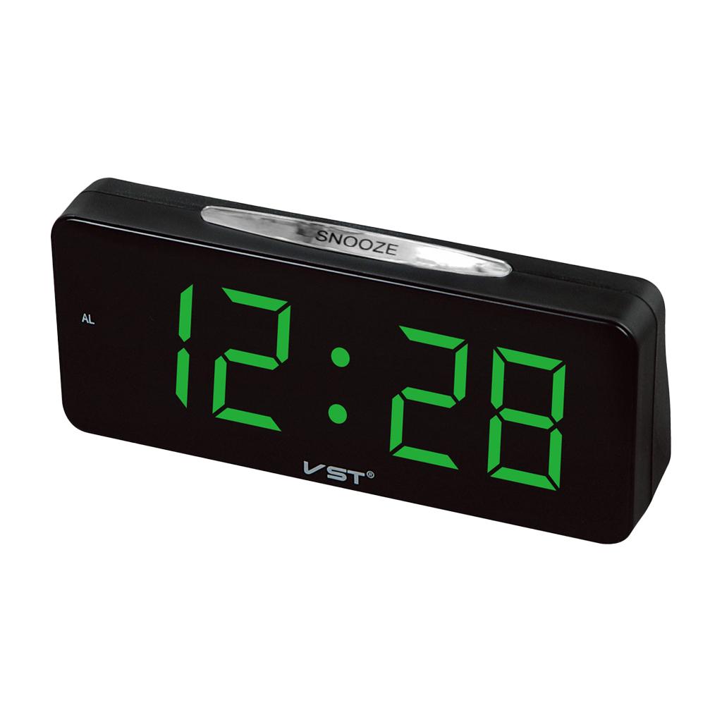 Large LED Display Electronic Desk Clock Digital Alarm Clock EU Plug Green