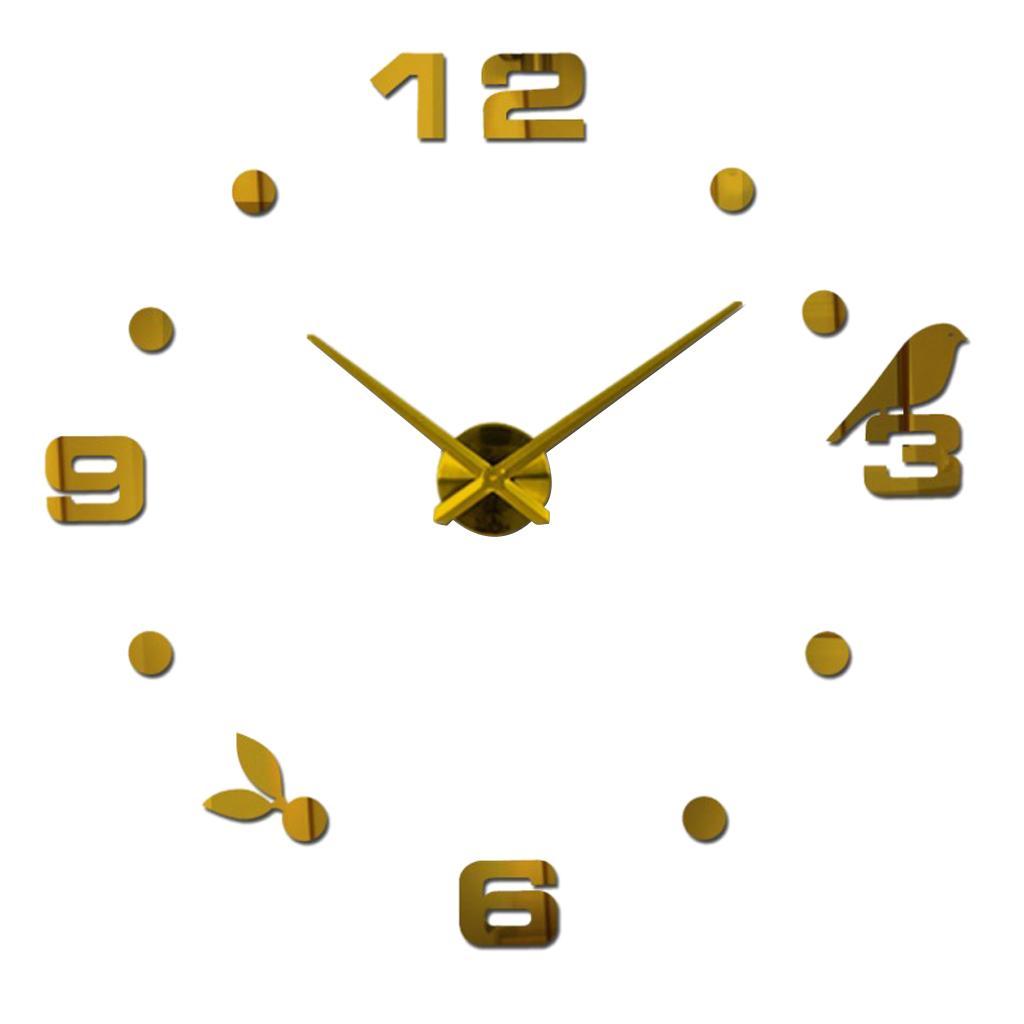 Modern DIY Large Wall Clock Big Watch 3D Stickers Clock Removable  Golden