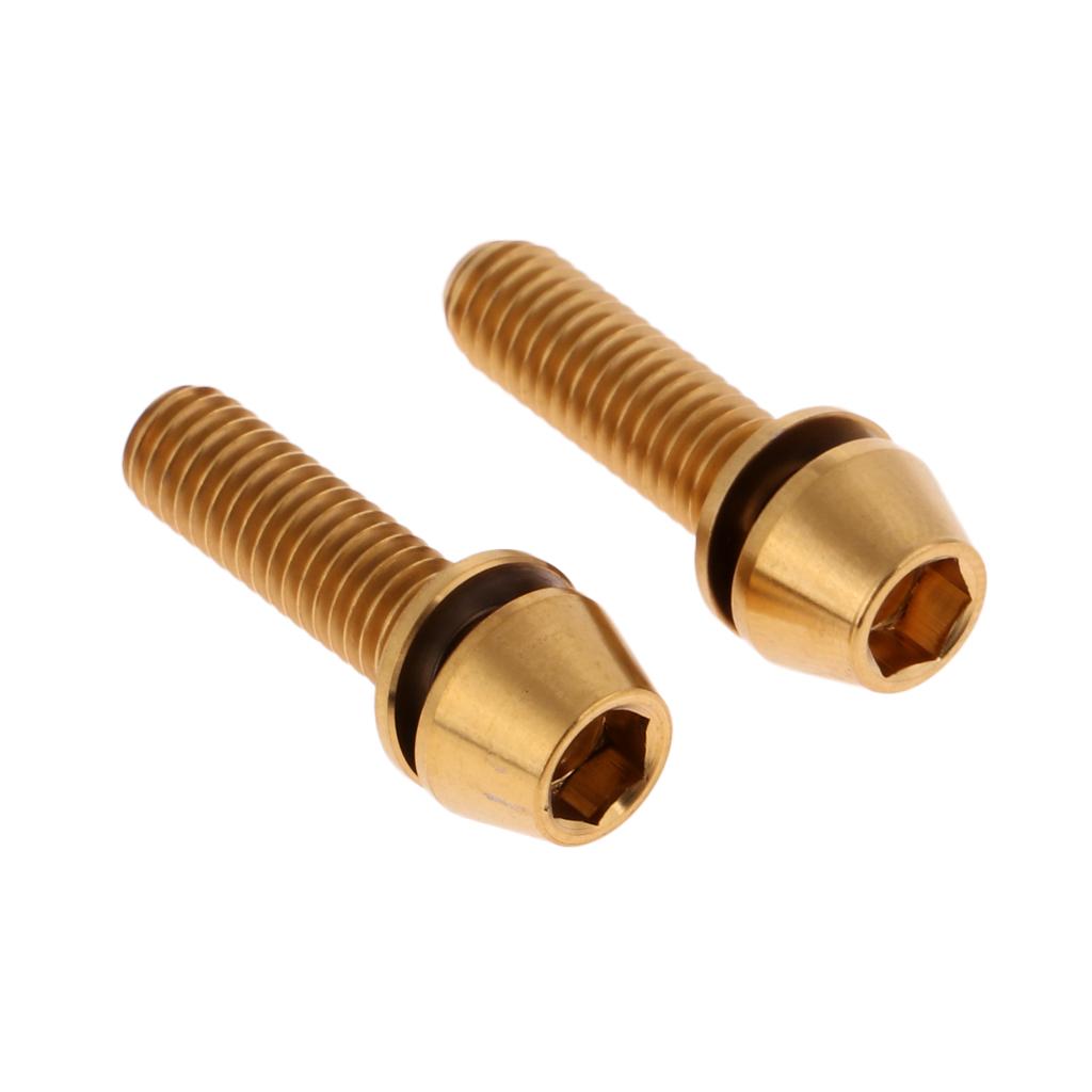 2 Pieces Titanium Alloy Bike Tapered Head Bolt Screws Washer M5x16, Gold