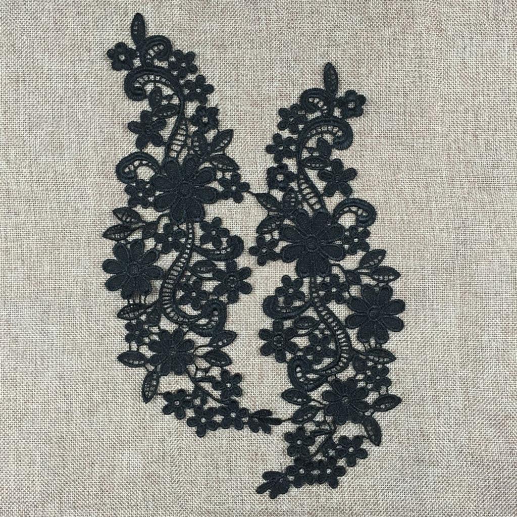 Black Floral Lace Applique Embroidered Guipure Wedding Lace Motif Patches