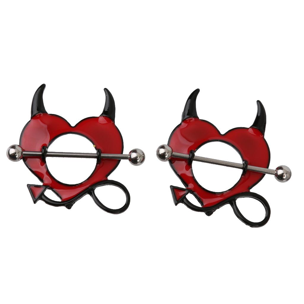 1Pair Sexy Devil Love Stainless Nipple Shield Bar Body Piercing Jewelry 