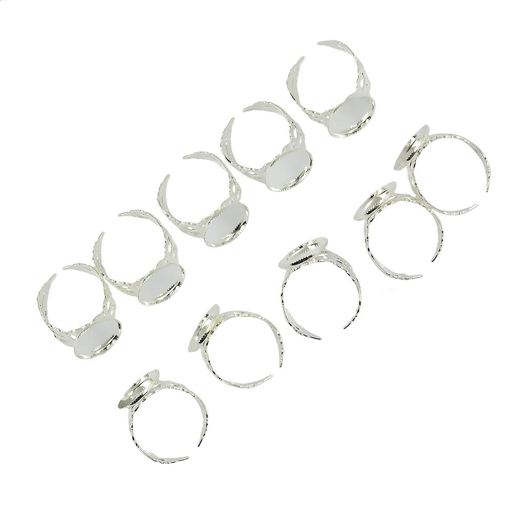 10 Piece Adjustable Brass Blank Bezel Filigree Flower Ring DIY Making Silver