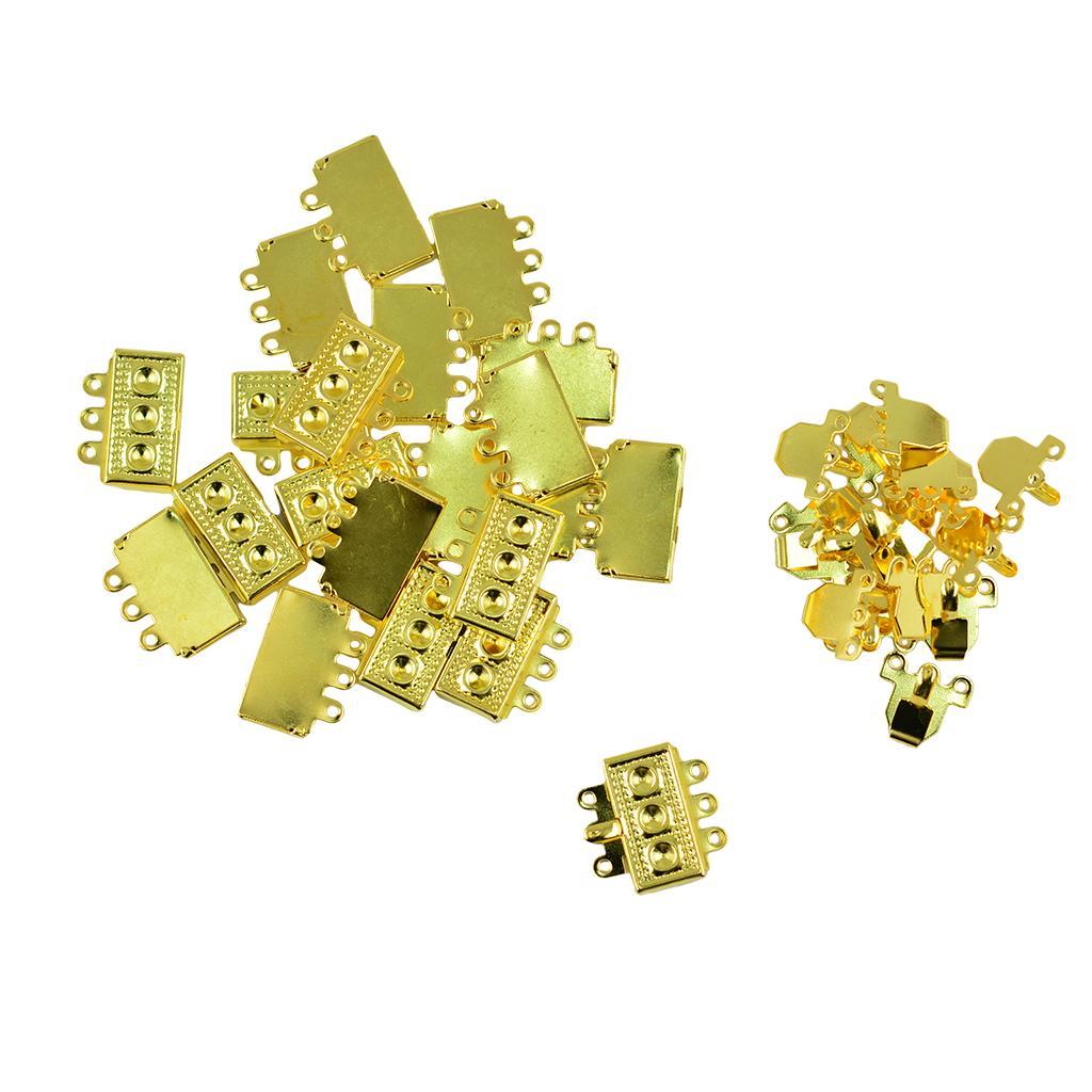 20 Pieces Brass 3 strand Box Clasp Necklace DIY Jewelry Findings Gold