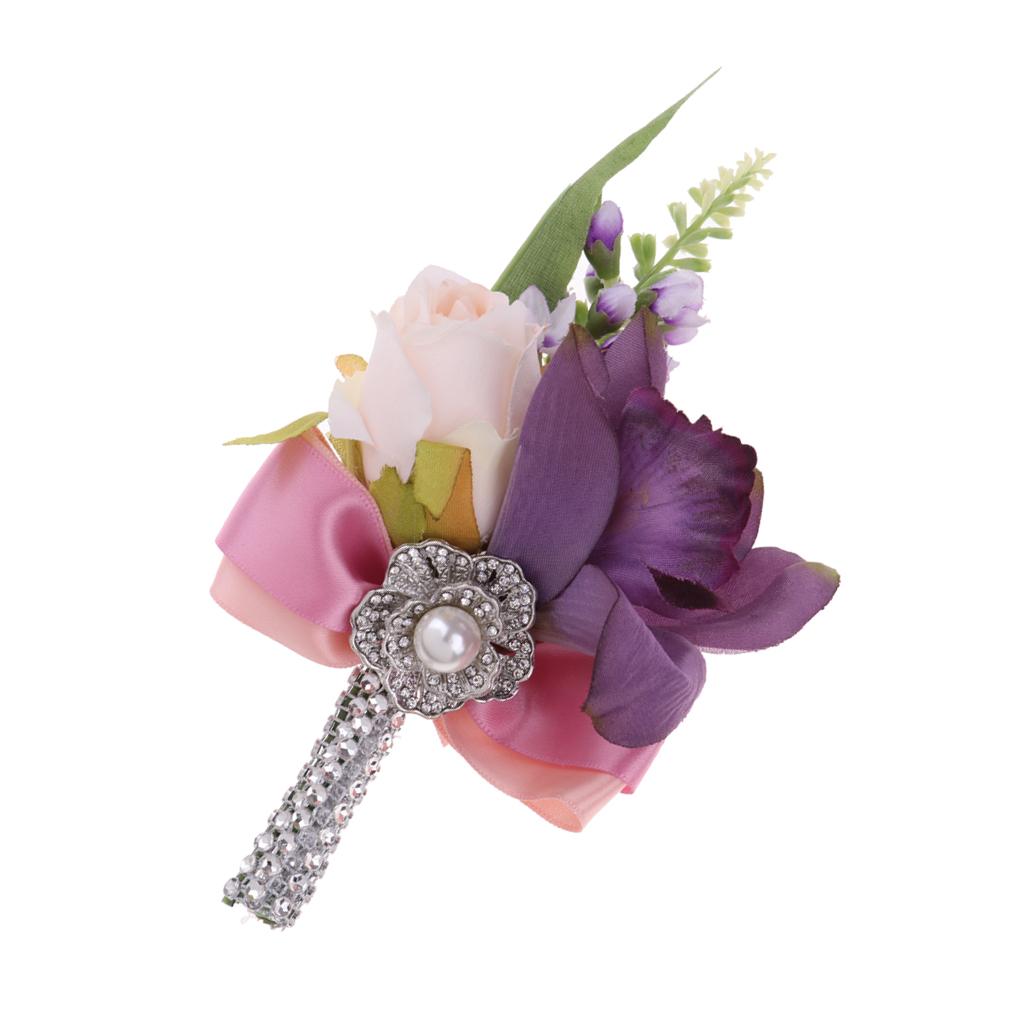 Artificial Corsage Pearl Rhinestone Pins Wedding Brooch Boutonniere  Pink