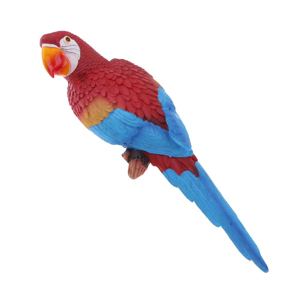 Realistic Parrot Resin Bird Animal Ornament Hanging 38cm Red Blue