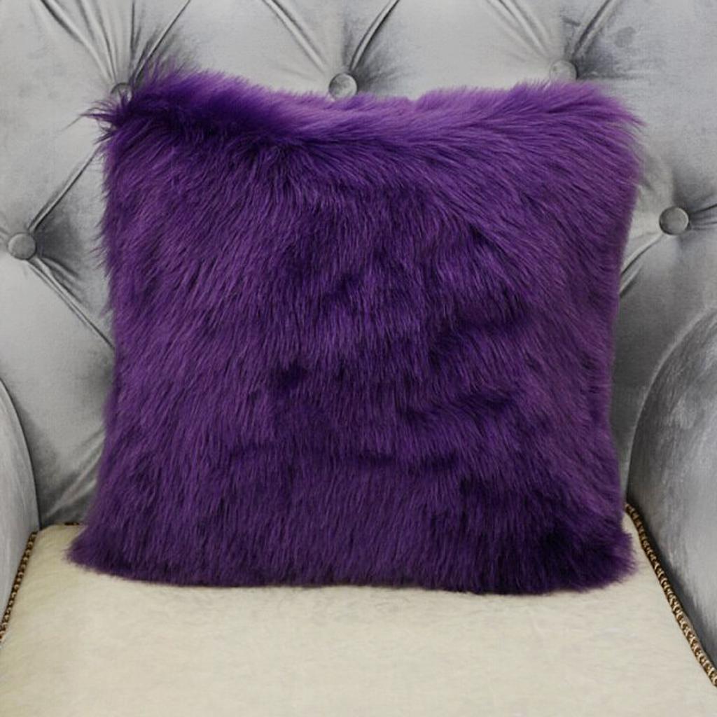 45x45cm Artificial Wool Soft Plush Sofa Pillow Case Cushion Cover Purple