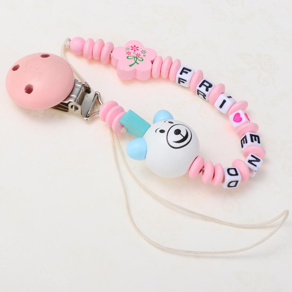 Wooden Dummy Clip Chain Pacifier Baby Gift Shower  White bear head