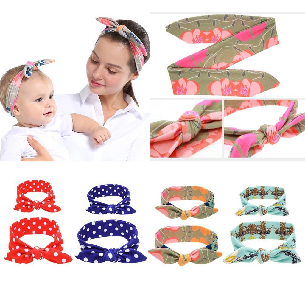 Mom and Me Matching Rabbit Ears Hair Bands Bowknot Tie Headband Photo Prop Gift