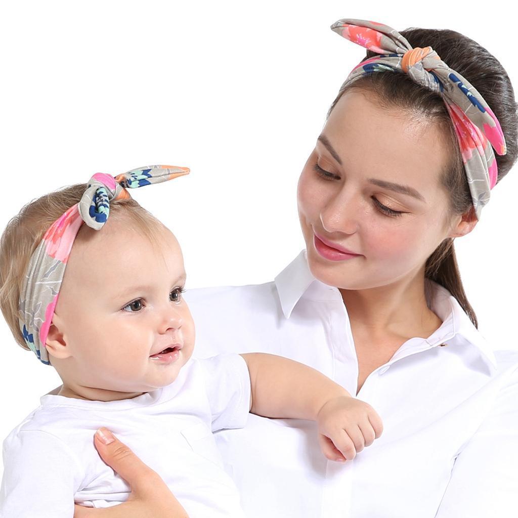 Mom and Me Matching Rabbit Ears Hair Bands Bowknot Tie Headband Photo Prop Gift