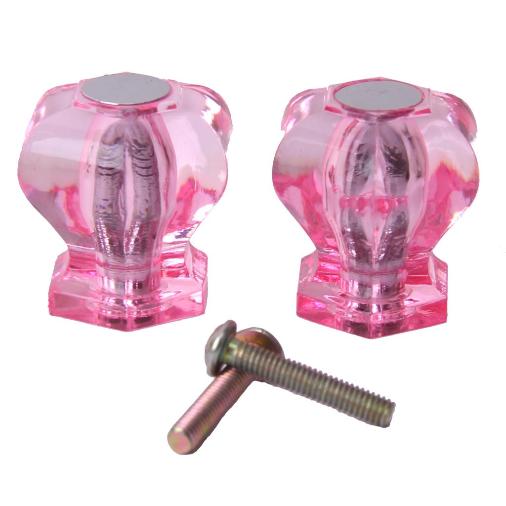 2Pcs Hexagonal Pink Acrylic Drawer Pull Knob Cabinet Door Handles 