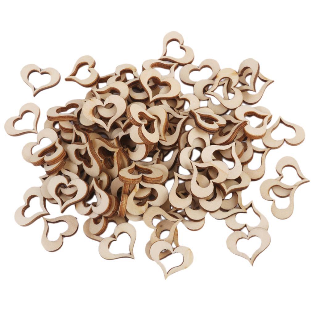 3mm Wooden Blank Hollow Heart Embellishments DIY Crafts 20mm 100pcs 