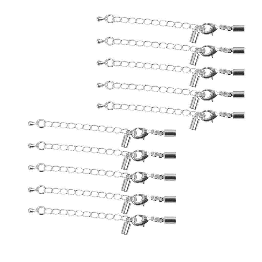 Clasp and Clip Ends Set with Extender Chain 12pcs Silve 4mm  