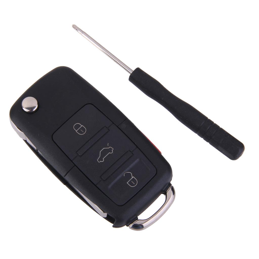 4 Button Flip Remote Key Car Shell Case + Screwdriver for Volkswagen