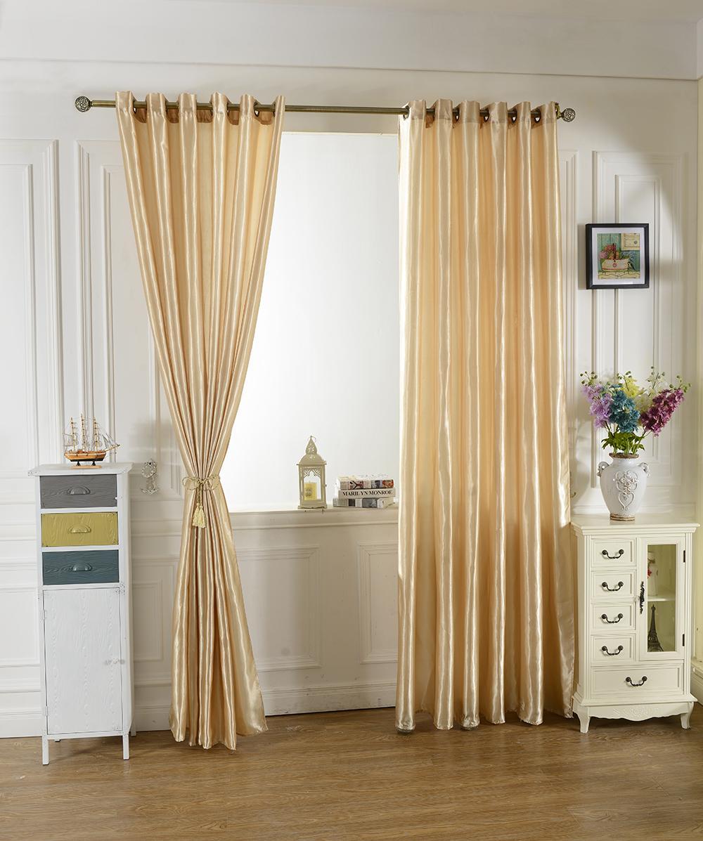 Smooth Satin Window Curtains Blackout Shade Eyelet Curtains 100x250cm Beige