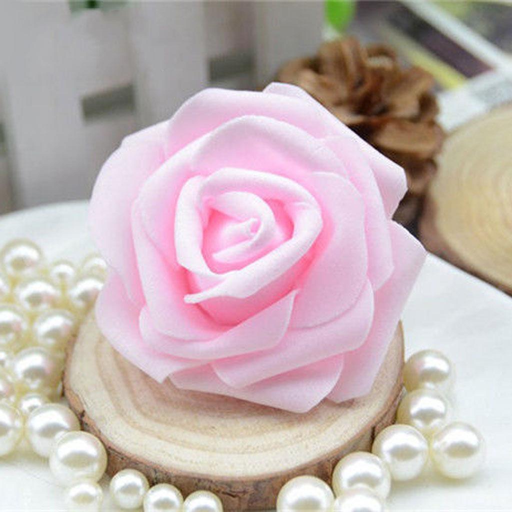 50Pcs Fake Foam Rose Heads Artificial Bridal Bouquet Party Room Decor Pink 