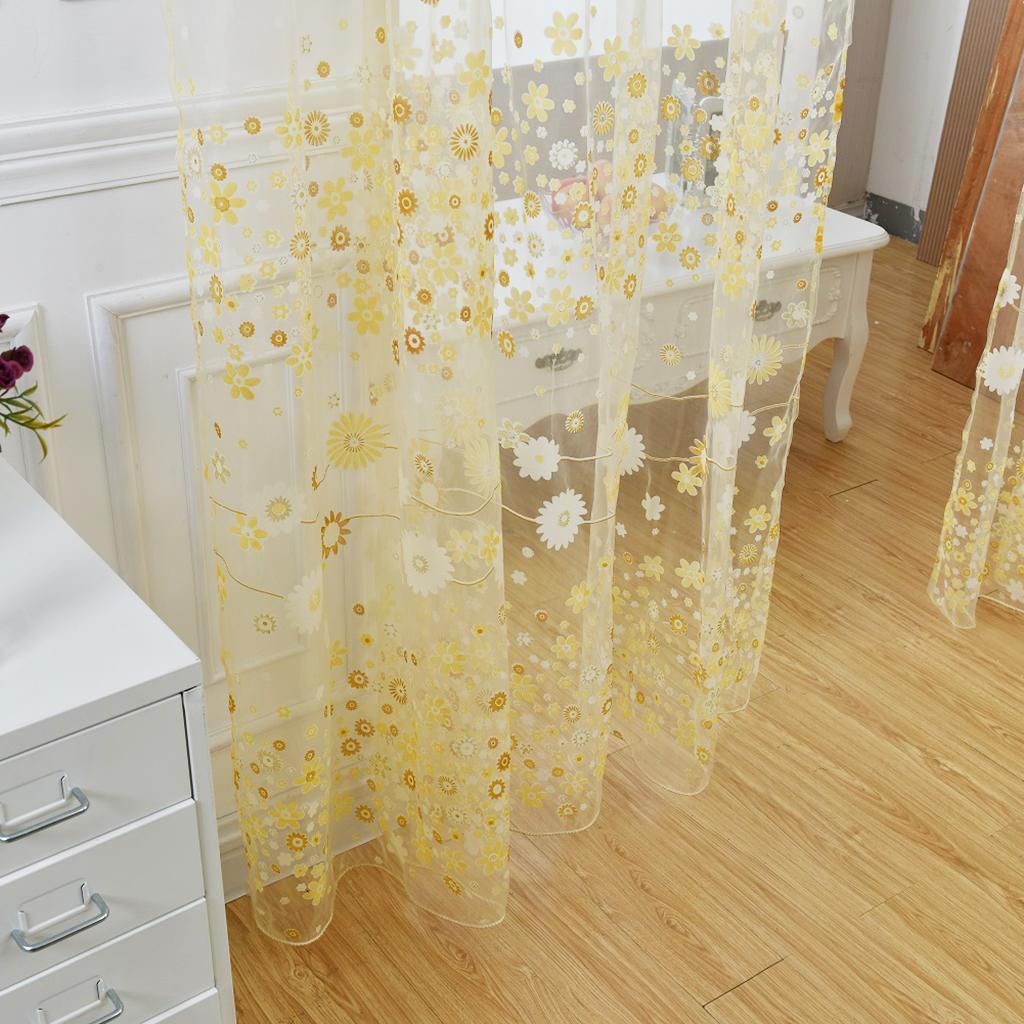 Floral Glass Yarn Sheer Window Treatment Curtain Drape Panel Valances Yellow