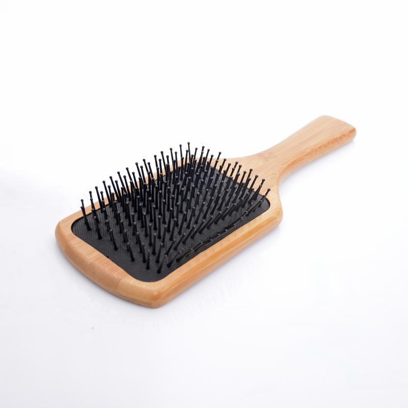 Square Bamboo Handle Nylon Teeth Human Massage Hair Brush Black Cushion Comb