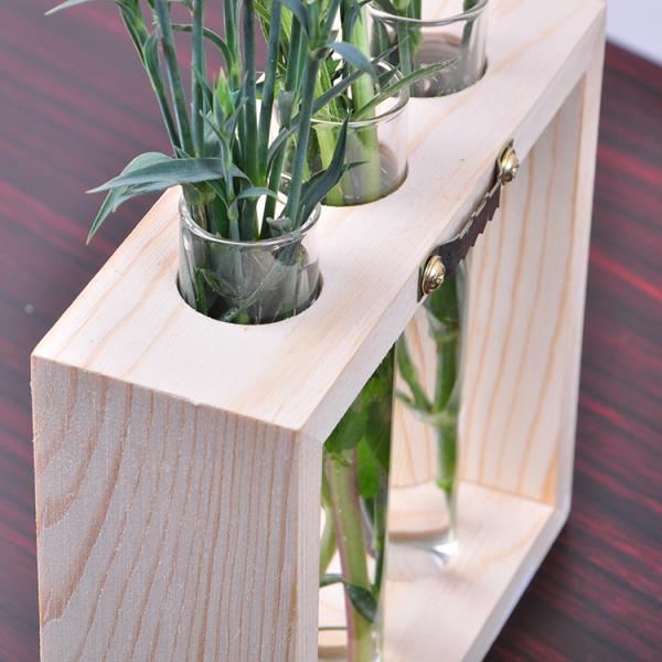 Wall Hanging Crystal Glass Test Tube Vase in Wooden Stand for Flowers Plants