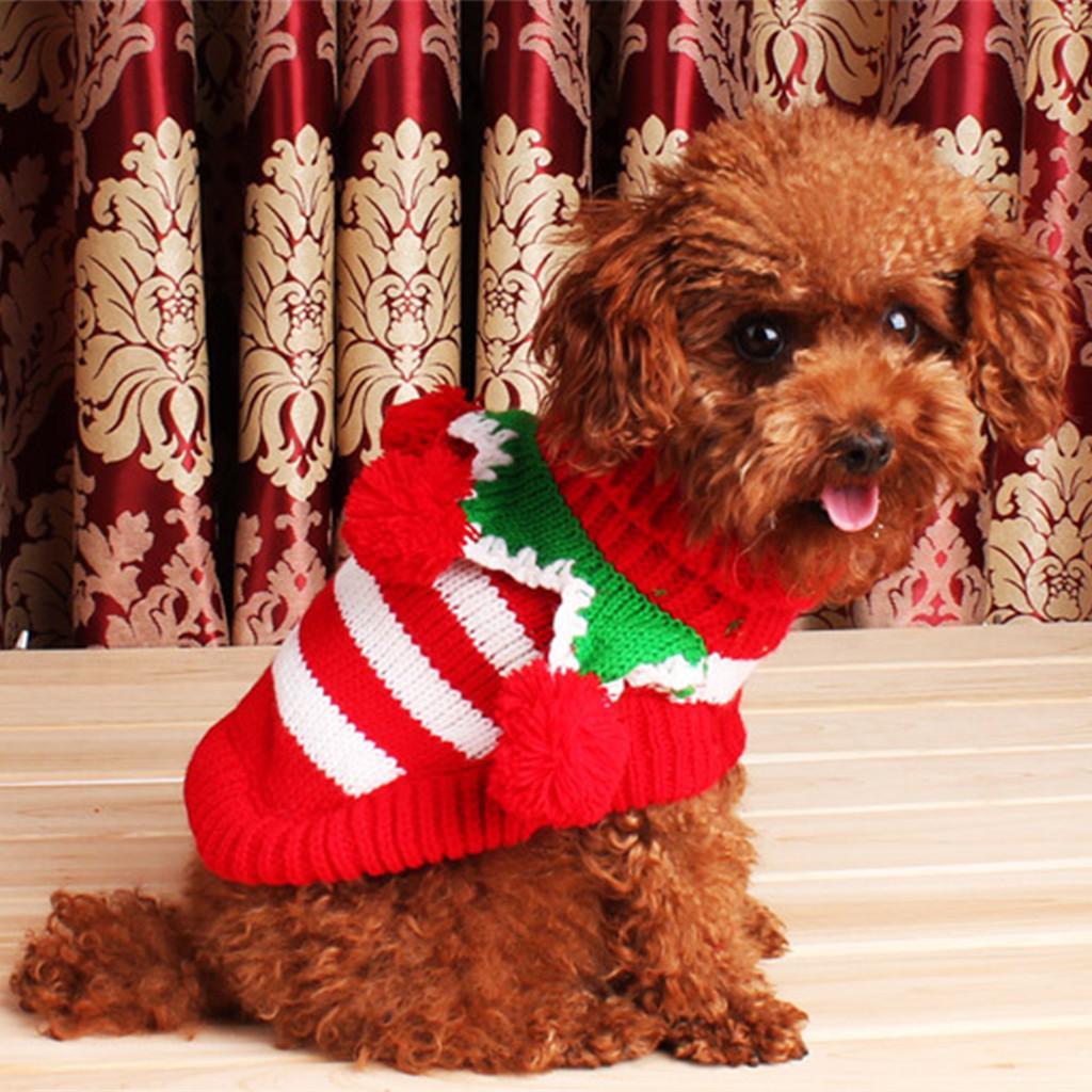 Pet Cat Dog Christmas Clothes Knitted Sweater Coat Hoodie Apparel Red XXS
