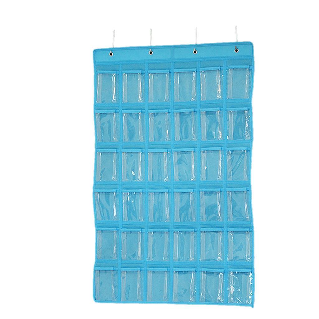 36 Mini Pockets Clear Hanging Jewelry Organizers Closet Storage Bag Blue 