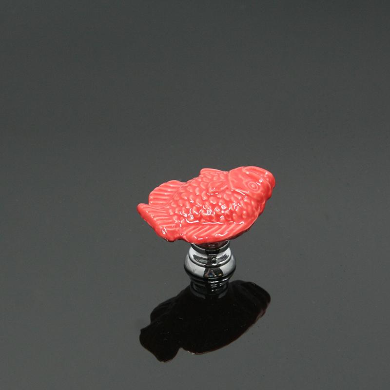 Creative Mandarin Fish Door Knob Cabinet Furniture Drawer Pull Handle-Red