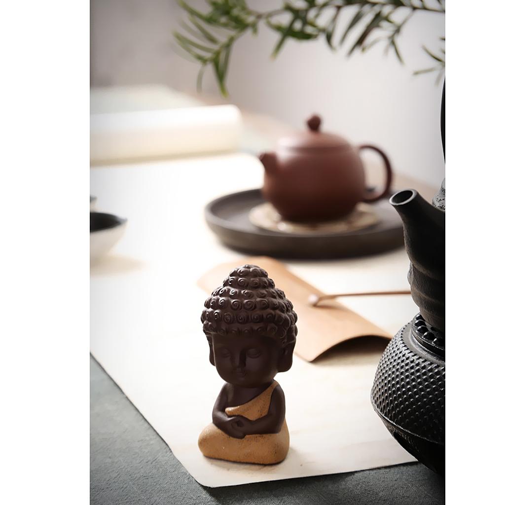 Little Monk Buddha Ceramic Statues Holder Tea Pet Home Tea Tray Decor Yellow