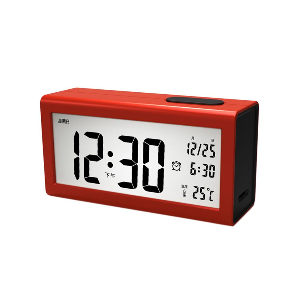 LCD Digital Desk Clock + Calendar Temperature Thermometer Alarm Clock Red