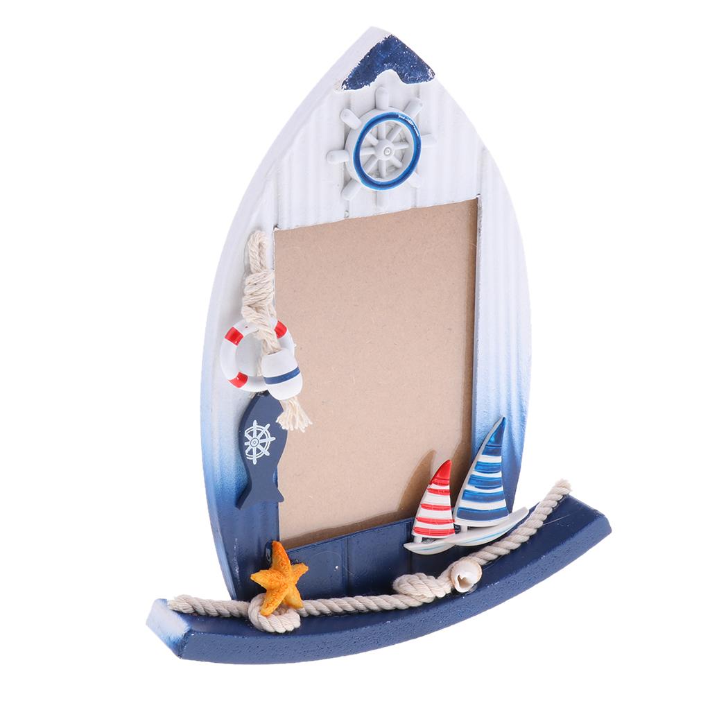 Nautical Wooden Boat Photo Frame Handcrafted Tabletop Decorative Accent #3