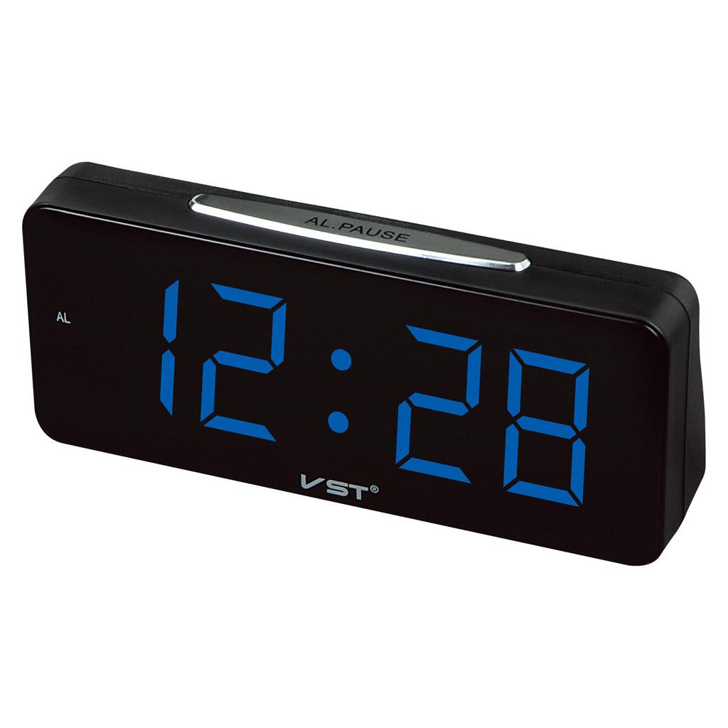 Large LED Display Electronic Desk Clock Digital Alarm Clock EU Plug Blue